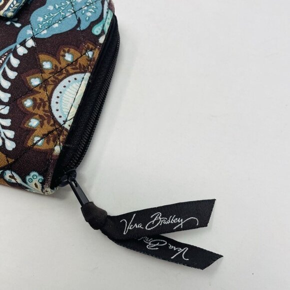 Vera Bradley Java Blue Zip & Snap Tab Quilted Wallet with ID Window Blue/Brown - Picture 3 of 6